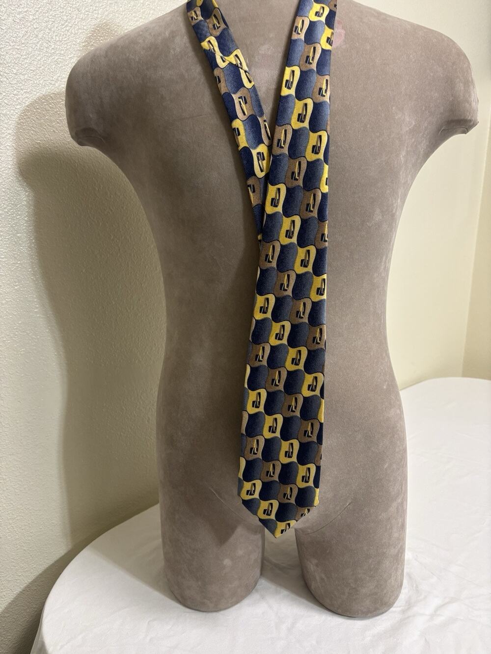 Givenchy Menโs NeckTie Gold Blue Geometric Classic Design Professional Formal